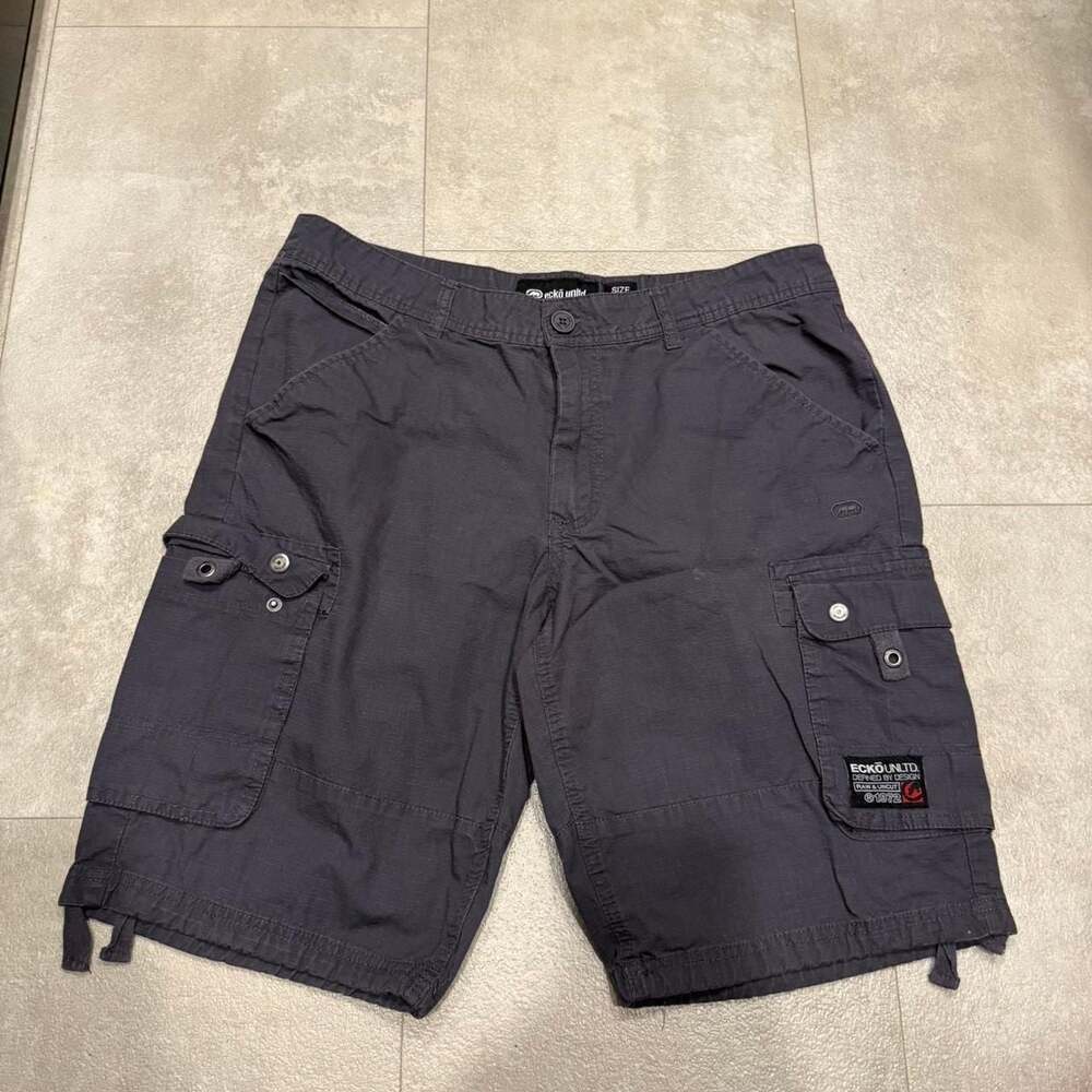 Ecko Unltd. Men's Grey Ripstop Cargo Shorts, Size 34